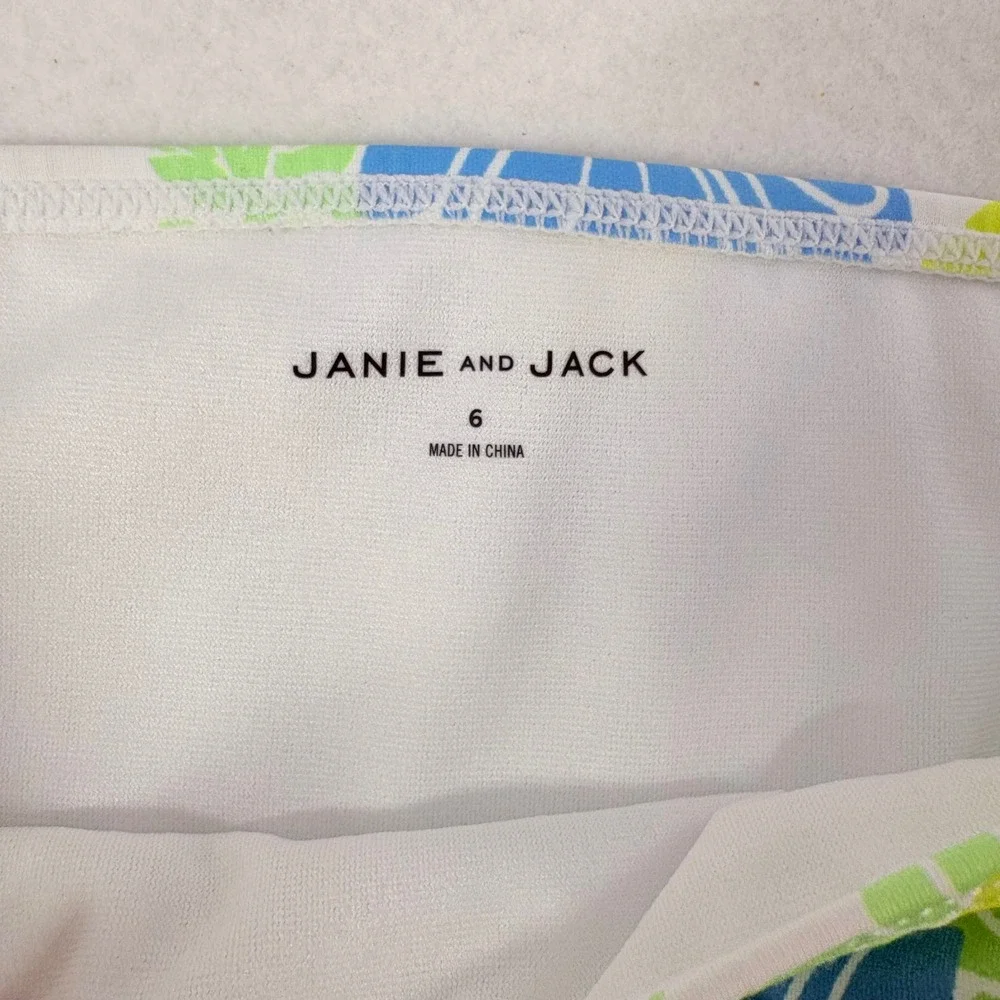 Janie and Jack Swimsuit Kids Size 6‎ Blue Green Excellent Floral Flutter Sleeve
